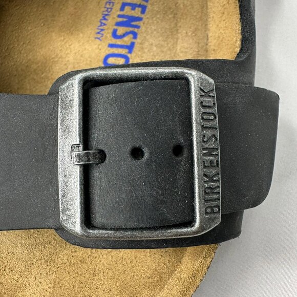 Birkenstock Arizona Soft Footbed Leather Sandals EU 39 Narrow W8 Charcoal EUC - Picture 6 of 13